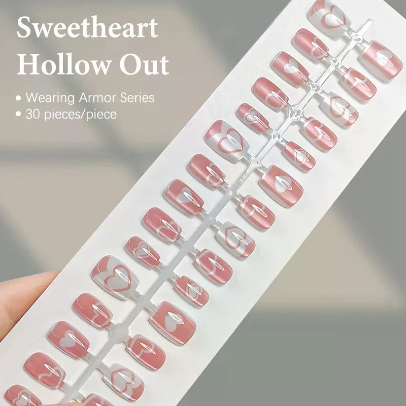 Handmade Heart Press On Nails for Women, Short Full Cover Nail Tips, Wearable Fake Nails, Manicure Decoration, 30Pcs Peaceful Pleasures Health and Wellness