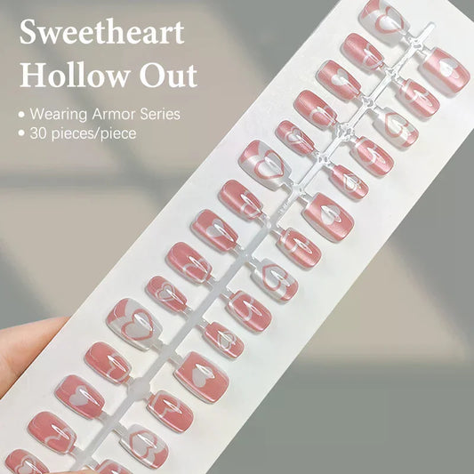 Handmade Heart Press On Nails for Women, Short Full Cover Nail Tips, Wearable Fake Nails, Manicure Decoration, 30Pcs Peaceful Pleasures Health and Wellness