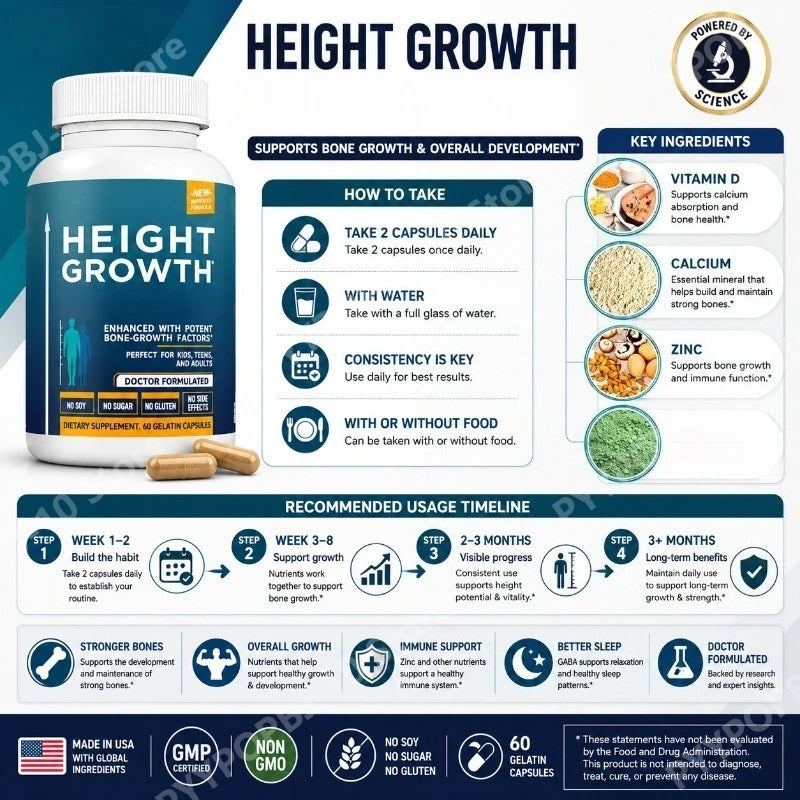 Height Growth Maximizer Capsules with Calcium | Made in USA