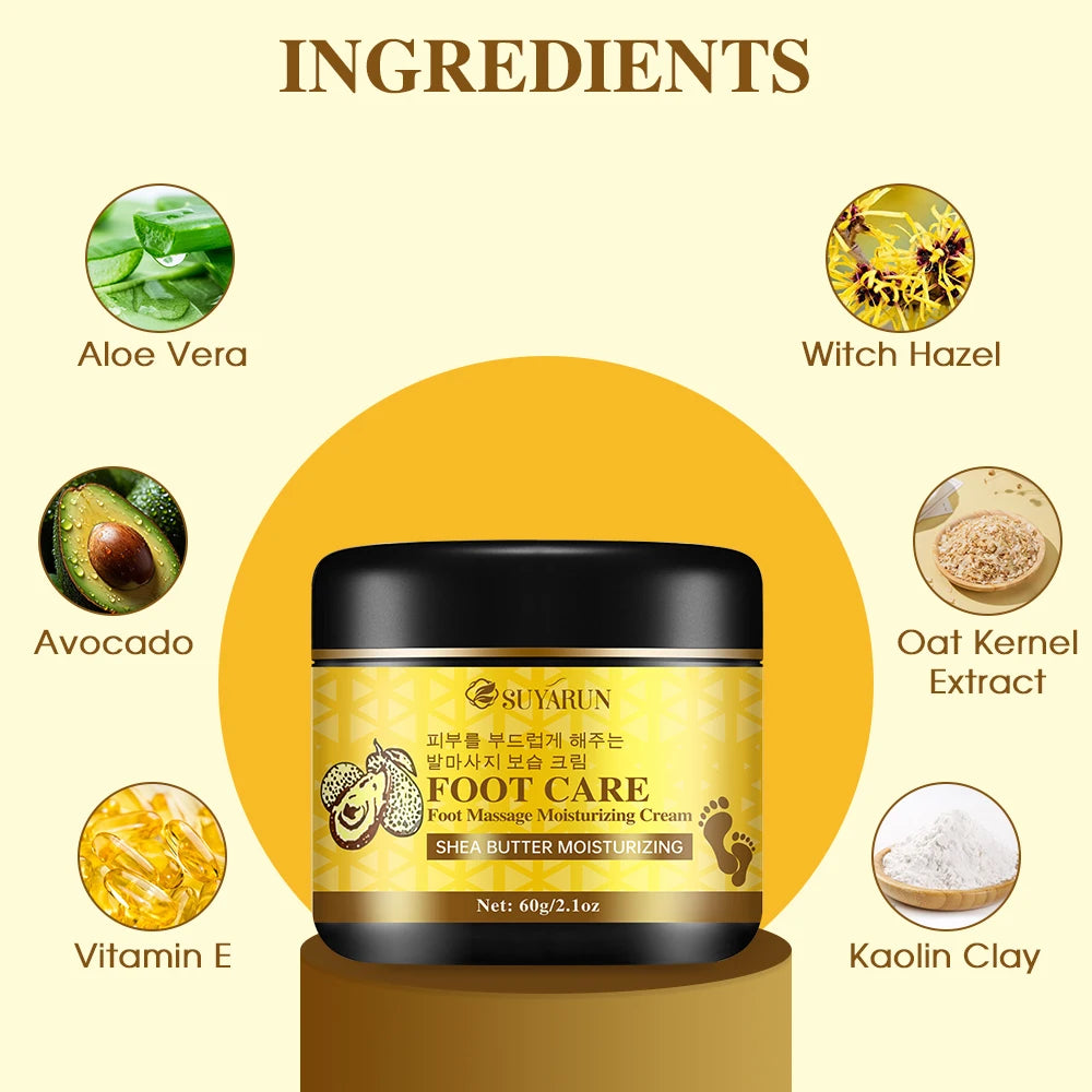 SUYARUN Oat & Witch Hazel Foot Cream - Moisturizing, Soothing, Cracked Heel Repair, Intensive Hydration for Dry Feet. Peaceful Pleasures Health and Wellness