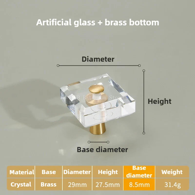 Solid Brass Crystal Glass Cabinet Pull Handle & Drawer Knob