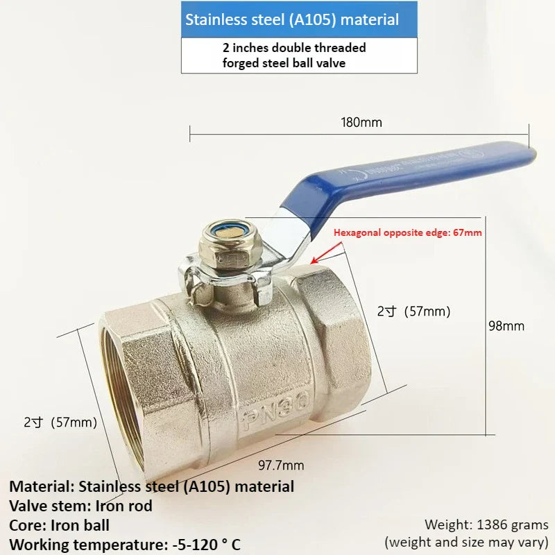 Stainless Steel BSPT Ball Valve 1/2" to 2" | Water Gas Oil
