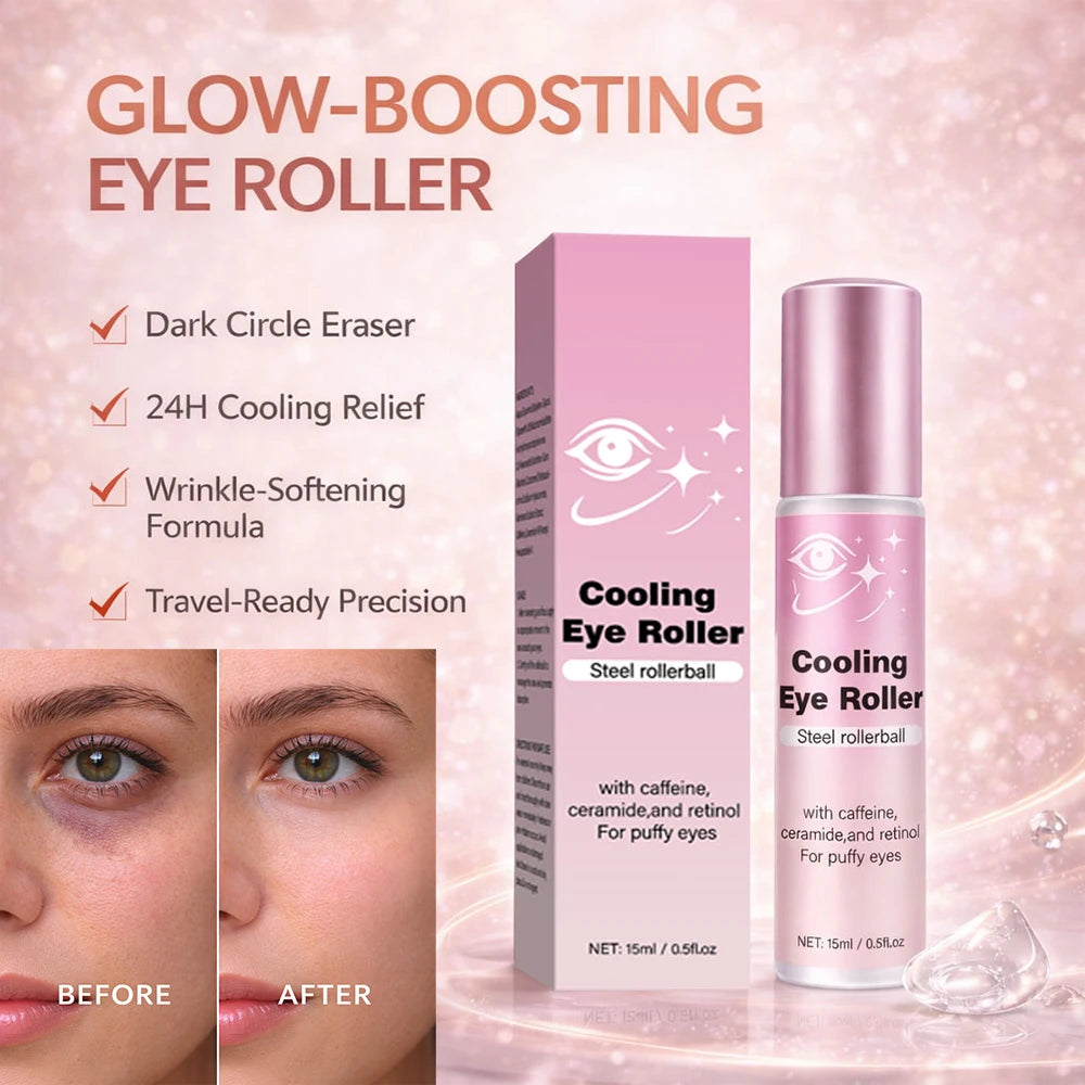 Under Eye Brightener with Cooling Metal Rollerball, Ceramide & Caffeine Eye Serum for Puffy Eyes Vegan Skincare 15ml/0.5fl.oz Peaceful Pleasures Health and Wellness