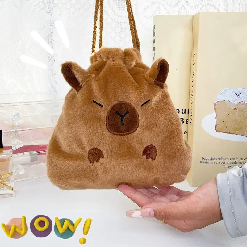 Kawaii Capybara Drawstring Bag – Large Canvas Cosmetic Pouch Drawstring Cosmetic Bag Peaceful Pleasures Health and Wellness