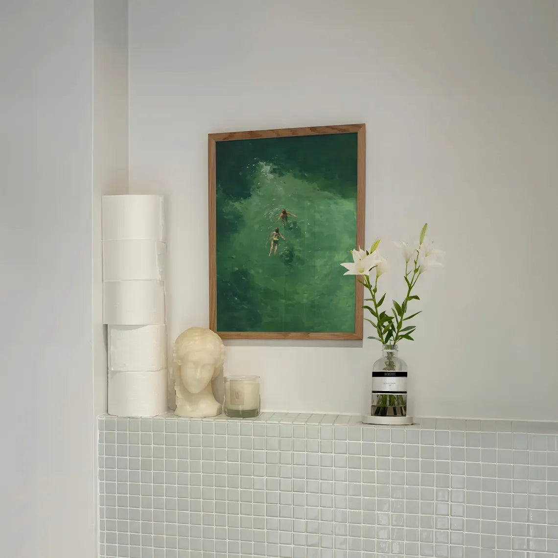 Swimming in Green Abstract Canvas Wall Art | Retro Minimalist Print