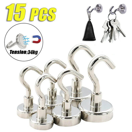 15-Pack Strong Magnetic Hooks – Kitchen, Bathroom & Key Storage Magnetic Storage Hooks Oasis Select E16-Max Tension8kg 5 PCS