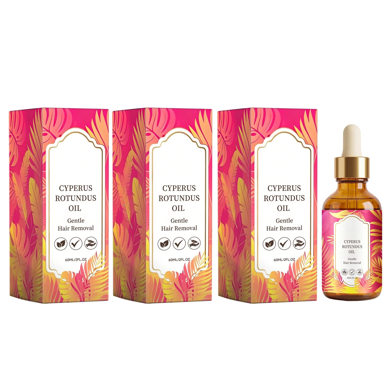 Natural Cyperus Rotundus Oil Removing Hair Moisturizing Sootheing Skin Improve Skin Texture Slow down Hair Growth Skin Care Oil Peaceful Pleasures Health and Wellness 3 x 60ml Boxed
