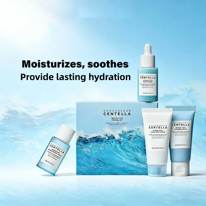 SKIN1004 Centella Hyalu-Cica & Poremizing Travel Kit 4pc Set K-Beauty Skincare Set Peaceful Pleasures Health and Wellness blue set