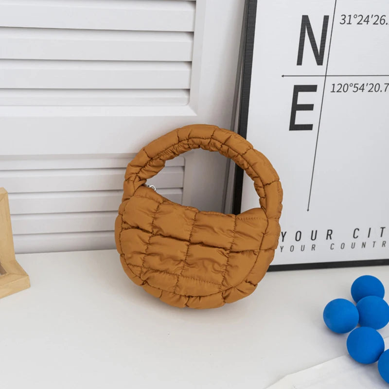 Mini Quilted Puffer Tote Bag | Circle Phone Purse & Key Pouch