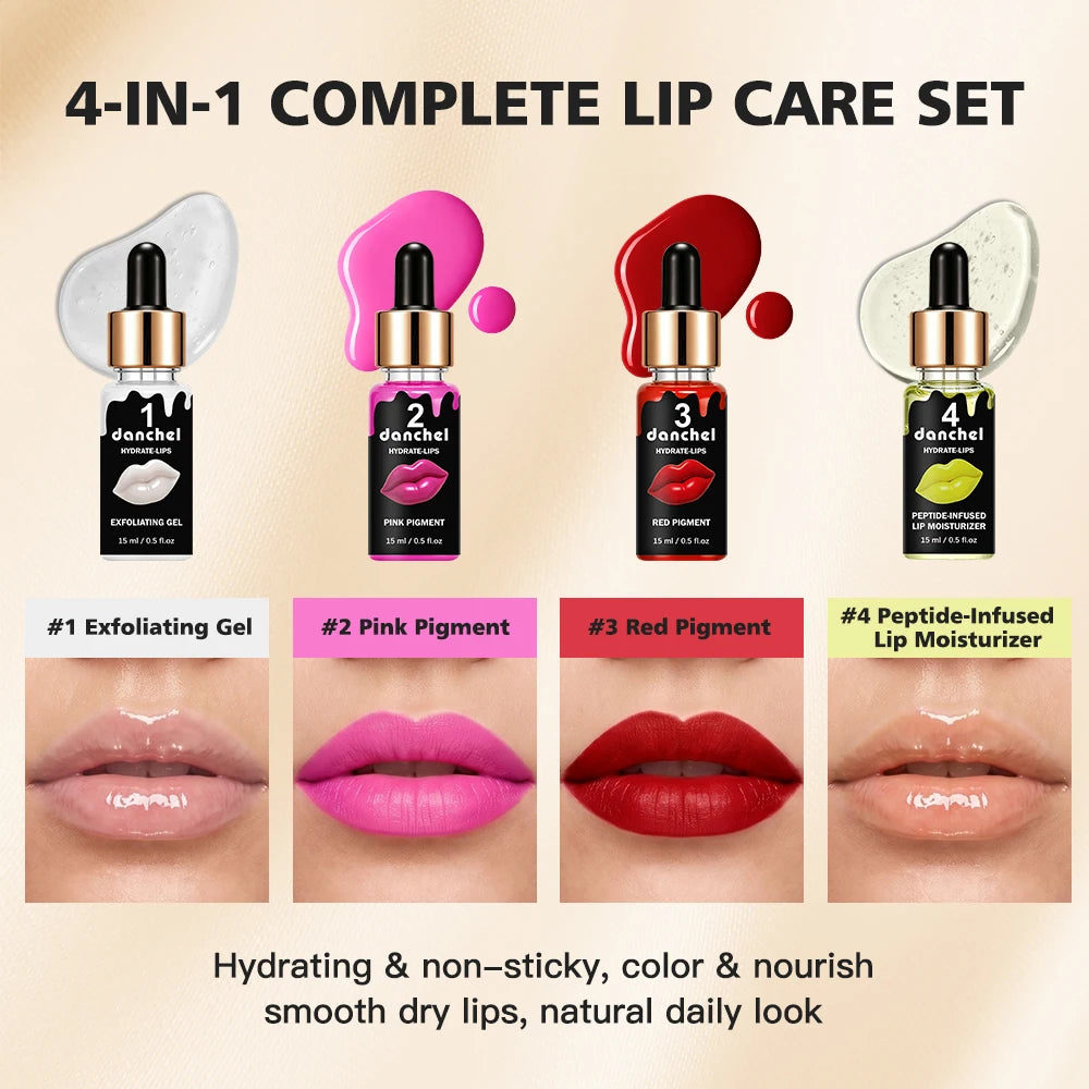 Hydrate-Lips Set Gentle Exfoliation Formula Long-Lasting Color Deep Nourishment Full Uniform Color Micro Needle Lip Gloss Kit Peaceful Pleasures Health and Wellness
