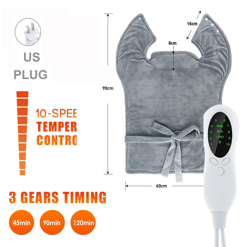 Electric Shoulder Neck Heating Pad Winter Back Warming Blanket 60*90cm Office Home 220/110V Hot Compress Shawl Washable Mat Peaceful Pleasures Health and Wellness 10 Heat 3 Timer US