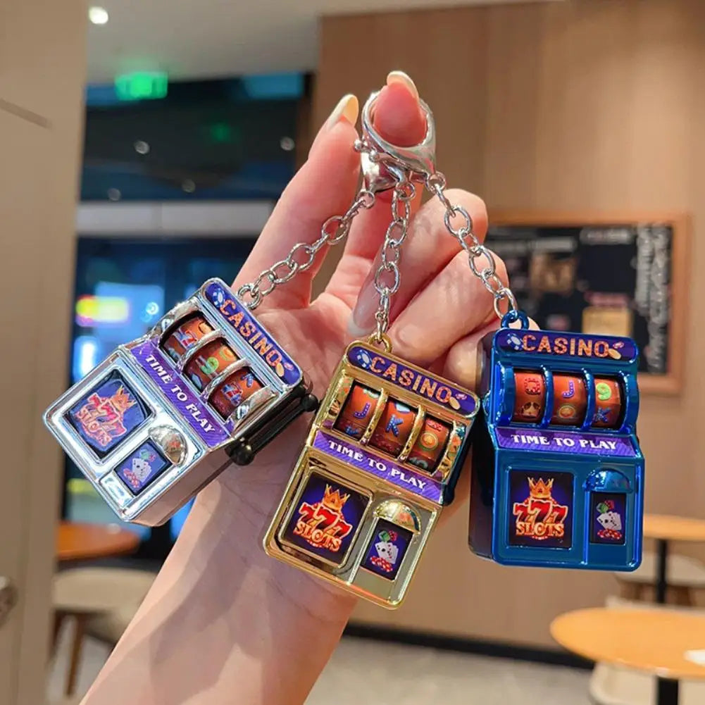 Mini Casino Slot Machine Keychain Functional Reel Fruit Pattern Game
