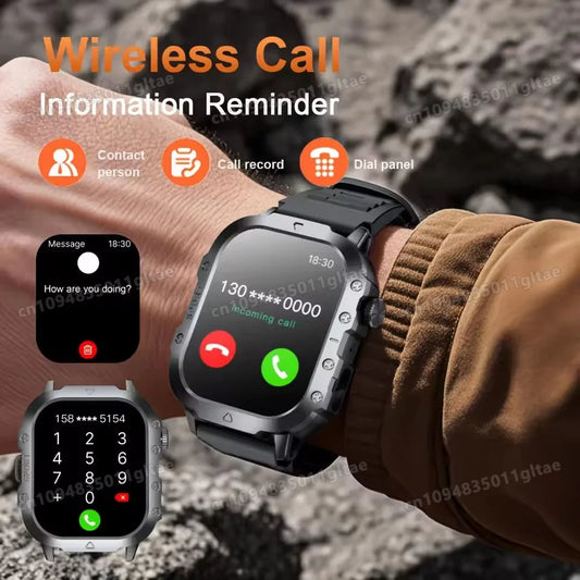 2026 New Smart Watch Men's Outdoor Watch 2.01Inch Voice Assistant Bluetooth Call with LED Flashlight IP68 Waterproof Smart Watch Peaceful Pleasures Health and Wellness