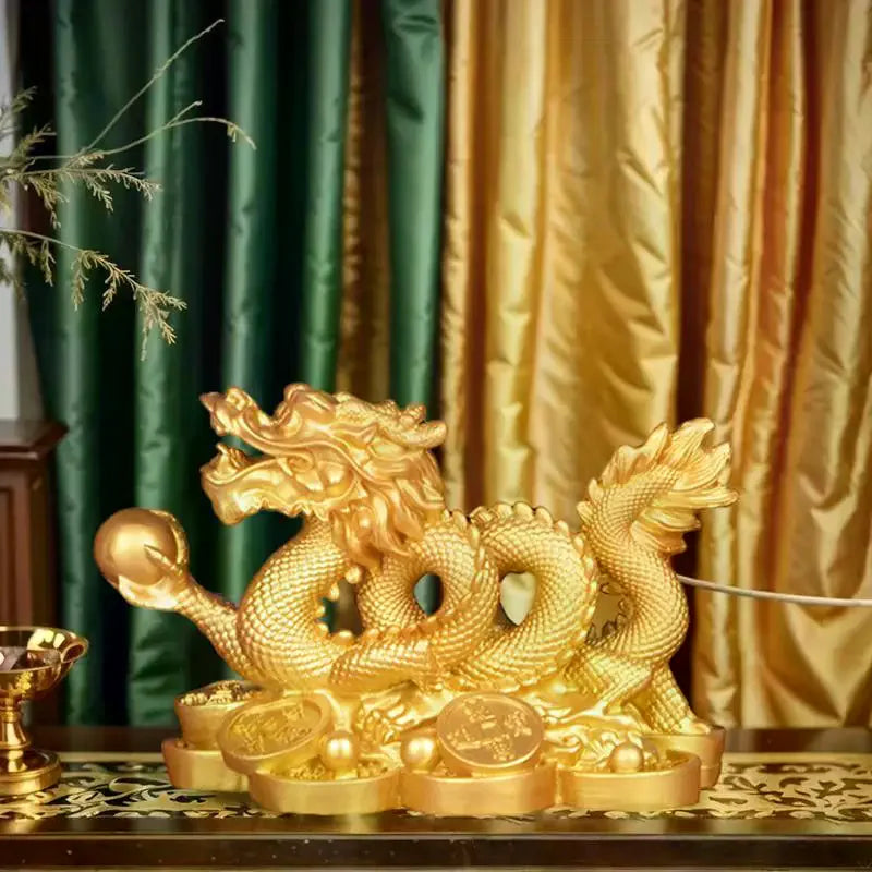 Golden Dragon Feng Shui Resin Ornament | Home & Office Decor