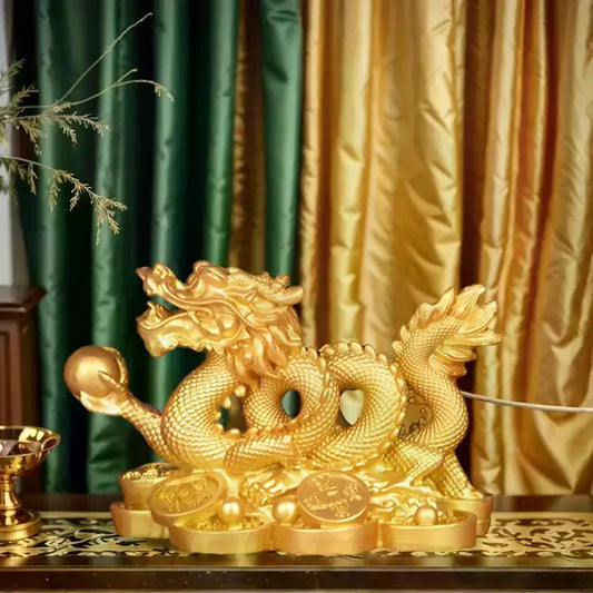 Golden Dragon Feng Shui Resin Ornament | Home & Office Decor Decorative Figurine Peaceful Pleasures Health and Wellness