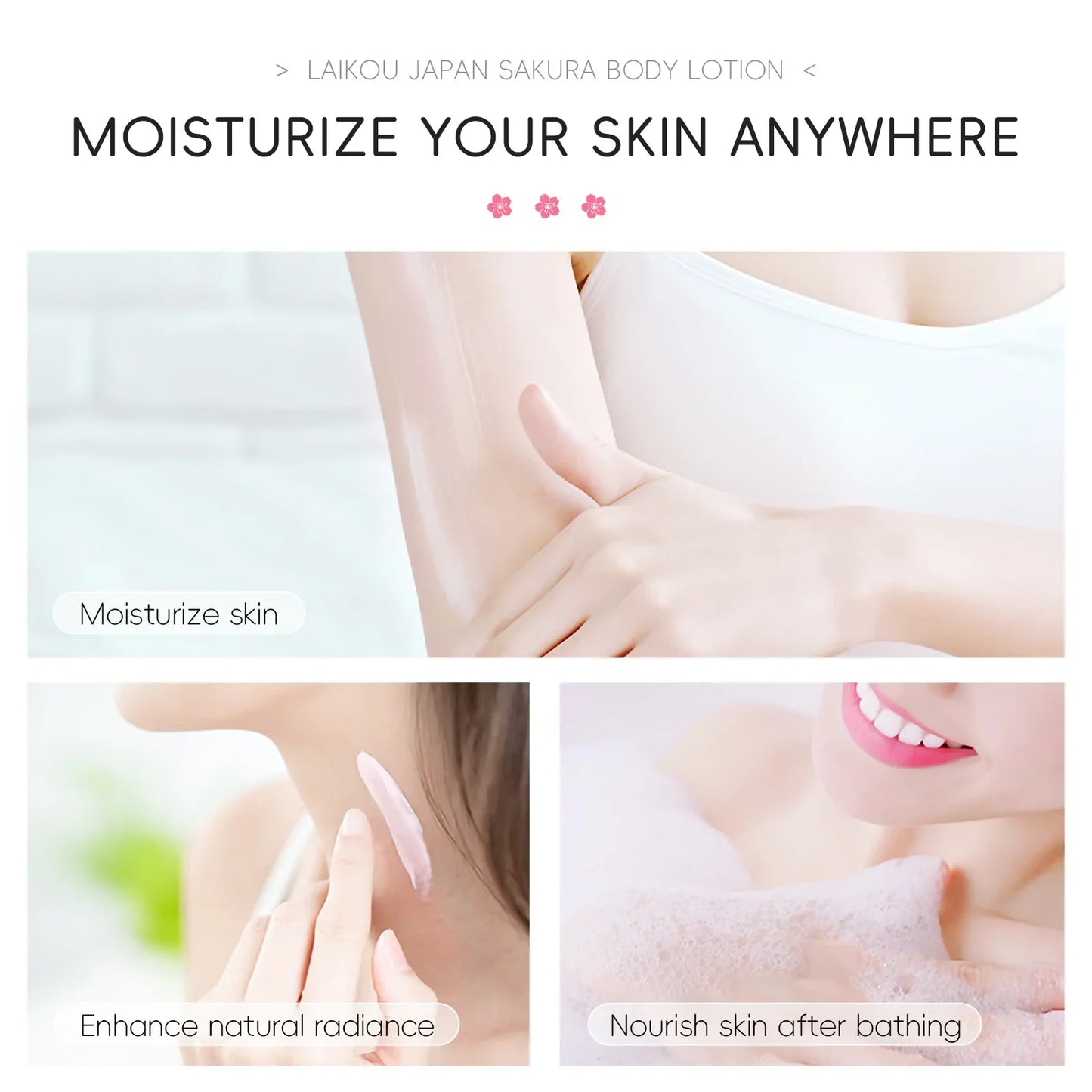 LAIKOU Cherry Blossom Body Lotion – 24H Sakura Moisturizer