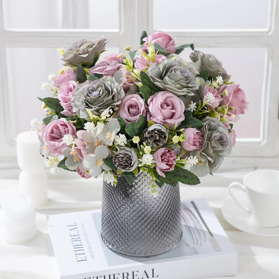 Silk Rose Artificial Flowers for Wedding, Home & Garden Décor