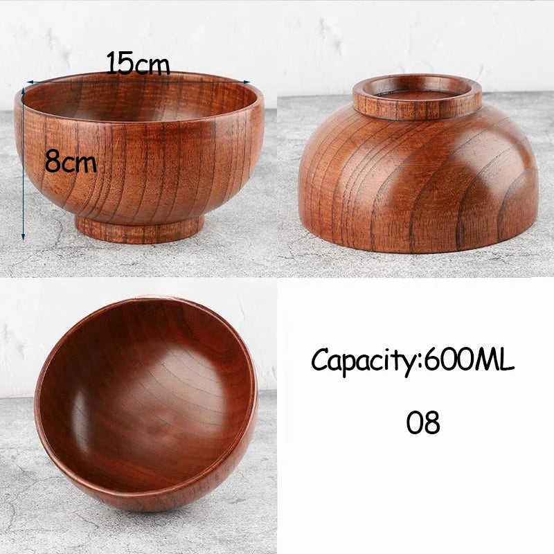 Japanese Style Acacia Wooden Bowl for Children's Dining Anti DropBowl Exclusive Wooden Bowl Retro Home Tableware Set Salad Bowl Peaceful Pleasures Health and Wellness 08