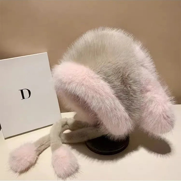 Faux Fur Winter Dome Beanie with Bunny Ears | Women's Hat