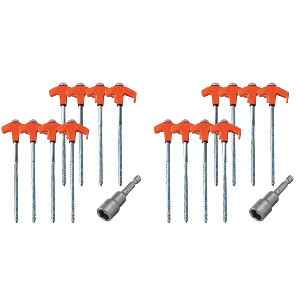 Screw Tent Stakes 8/16Pcs M8 Carbon Steel Spiral Pegs with Hex Socket Luminous Glow Head for Outdoor Camping Hard Ground Anchors Peaceful Pleasures Health and Wellness Orange 16PCS