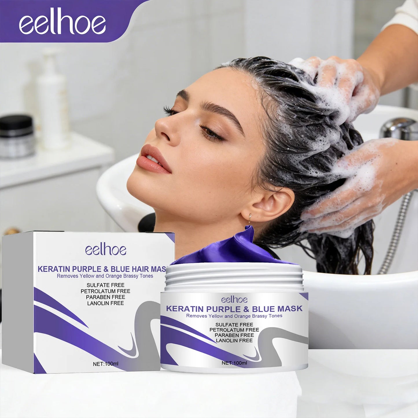 Eelhoe Keratin Purple Blue Hair Mask | Repair, Tone & Brighten Keratin Hair Mask Peaceful Pleasures Health and Wellness 3 x 100ml Boxed
