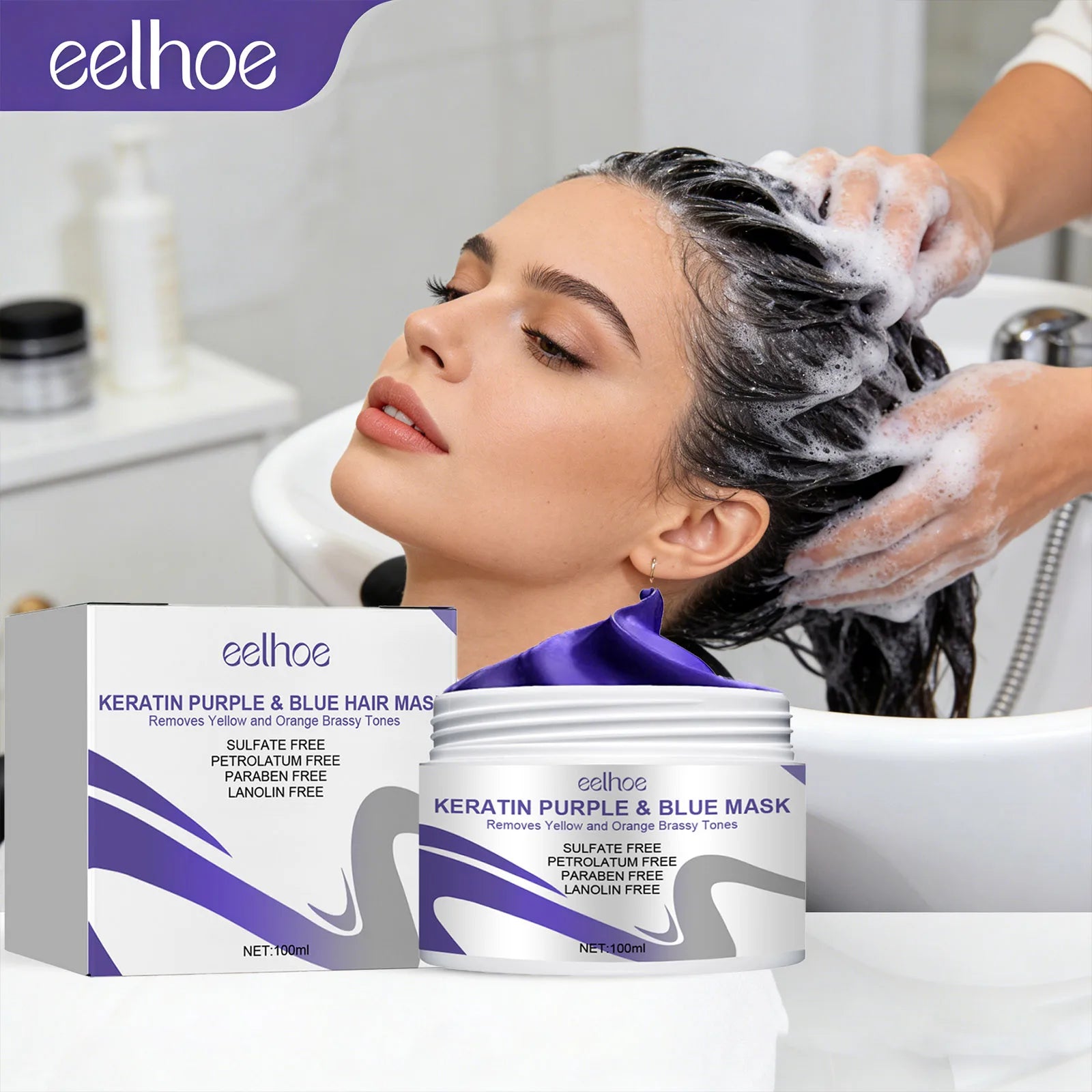 Eelhoe Keratin Purple Blue Hair Mask | Repair, Tone & Brighten Keratin Hair Mask Peaceful Pleasures Health and Wellness 3 x 100ml Boxed