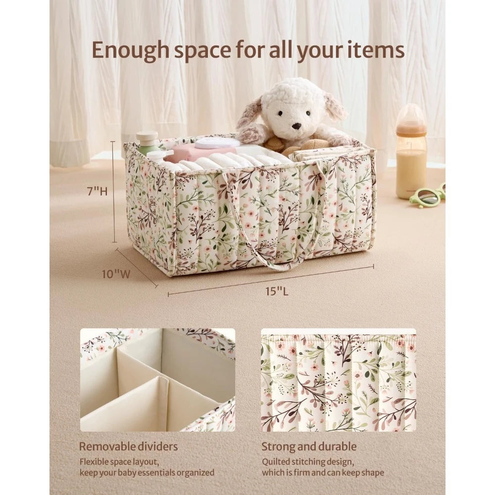 Floral Portable Diaper Caddy Organizer with Removable Divider