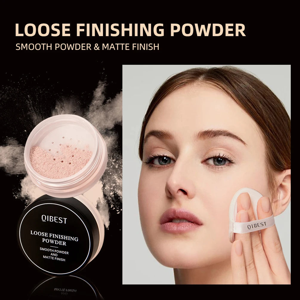 QIBEST 4 Colors Loose Powder Waterproof Oil-Control Matte Finish Compact Setting Powder Long-Lasting Invisible Pores Face Makeup Peaceful Pleasures Health and Wellness