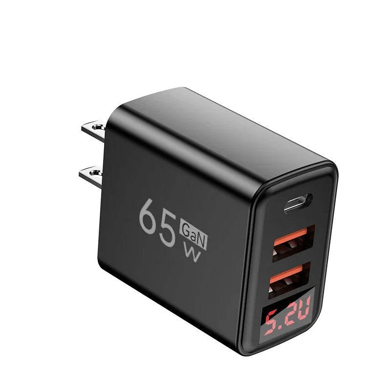 65W GaN USB-C Fast Charger 3-Port PD Quick Charge Display