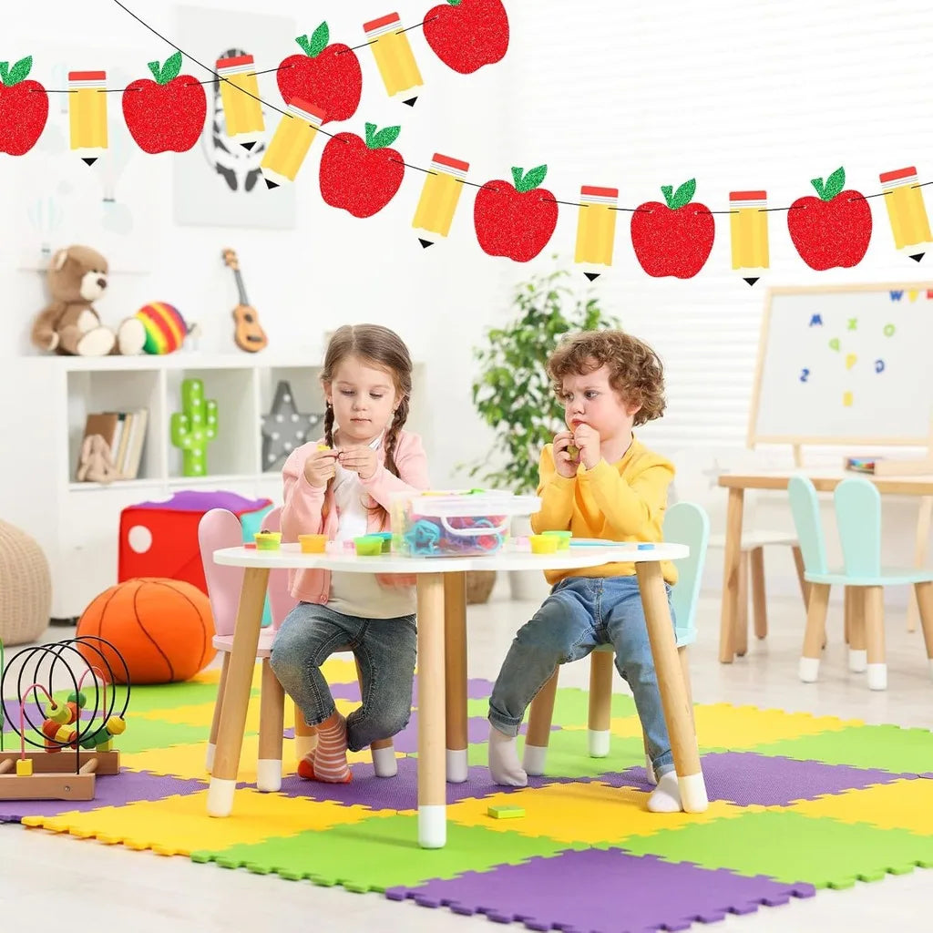 Glitter Apple & Pencil Banner – Back to School Classroom Decor