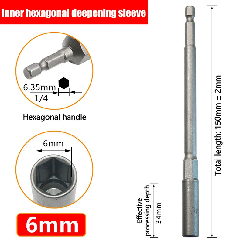 Hex Drill Socket Bit 5.5–19mm | 150mm Extension Bar