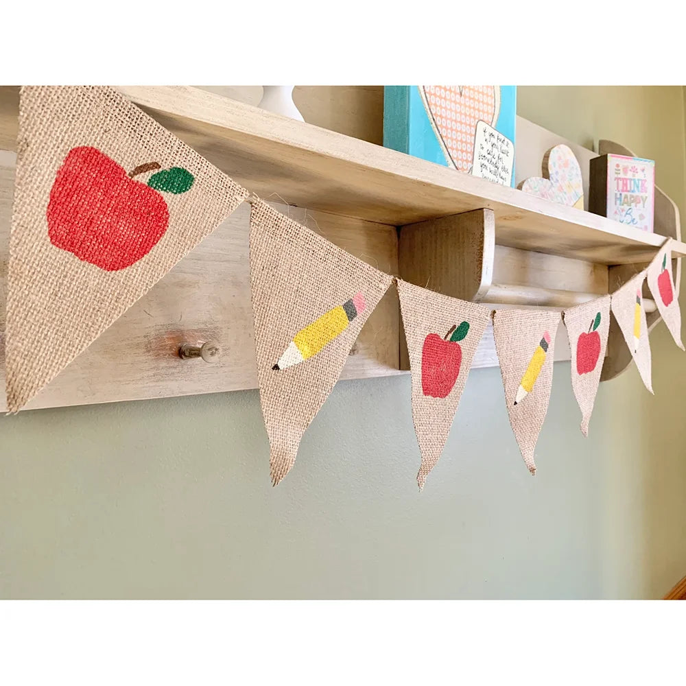 Back to School Burlap Banner | Apple Pencil Bunting Decor