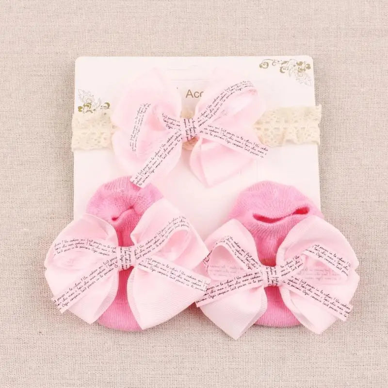 Baby Non-Slip Socks & Lace Headband Set | Infant 0–12 Mo