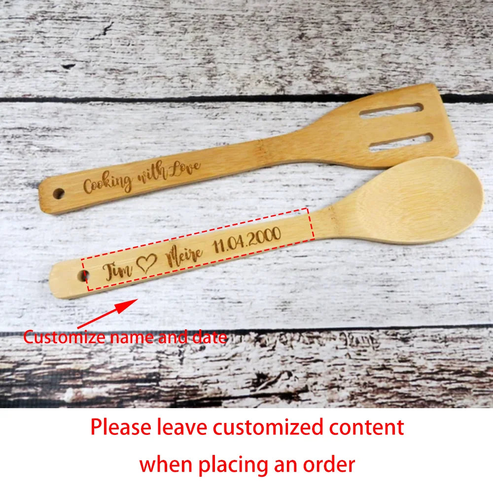 Personalized Bamboo Spoon & Spatula Set | Engraved Kitchen Gift