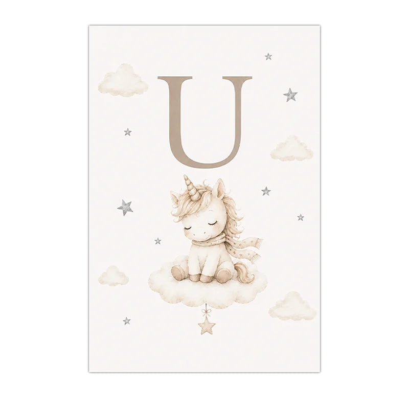 Custom Alphabet Wall Art Cute Animal Letter Canvas Painting Nursery Poster Print For Kids Room Wall Decor Peaceful Pleasures Health and Wellness U 21X30cm No Frame China Mainland