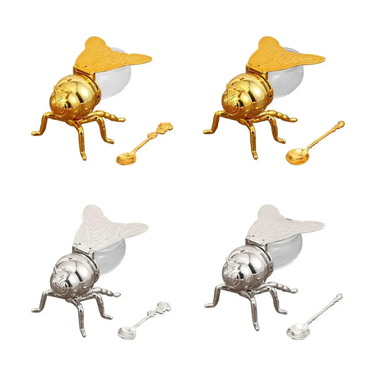 Creative cartoon Bee Shaped Seasoning Jar Honey Pot with Spoon for Kitchen Decor Festive Parties condiments oil Storage Holder Peaceful Pleasures Health and Wellness