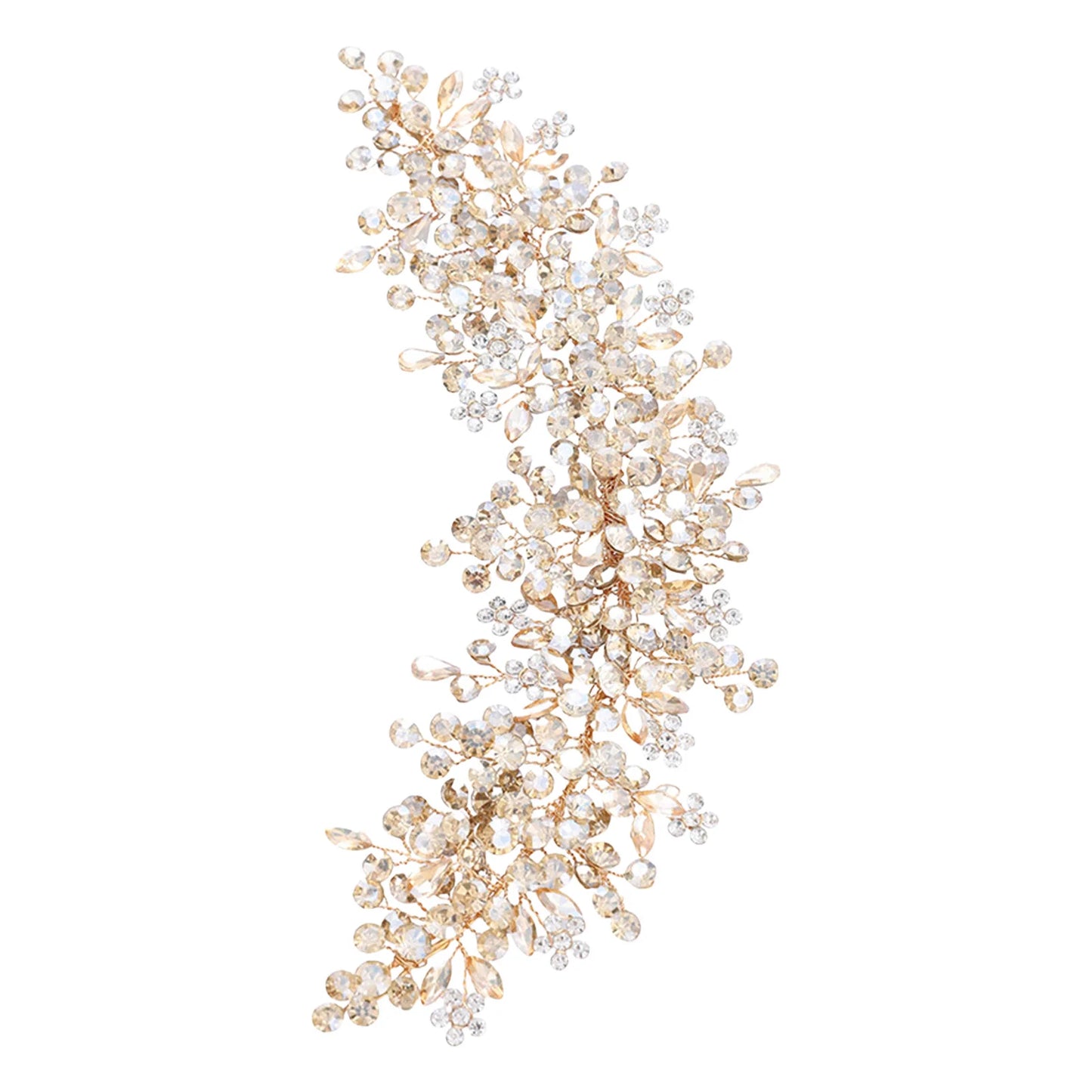 Hand-made Crystal Bridal Headband With Colorful Rhinestones For Wedding And Party Peaceful Pleasures Health and Wellness Golden champagne