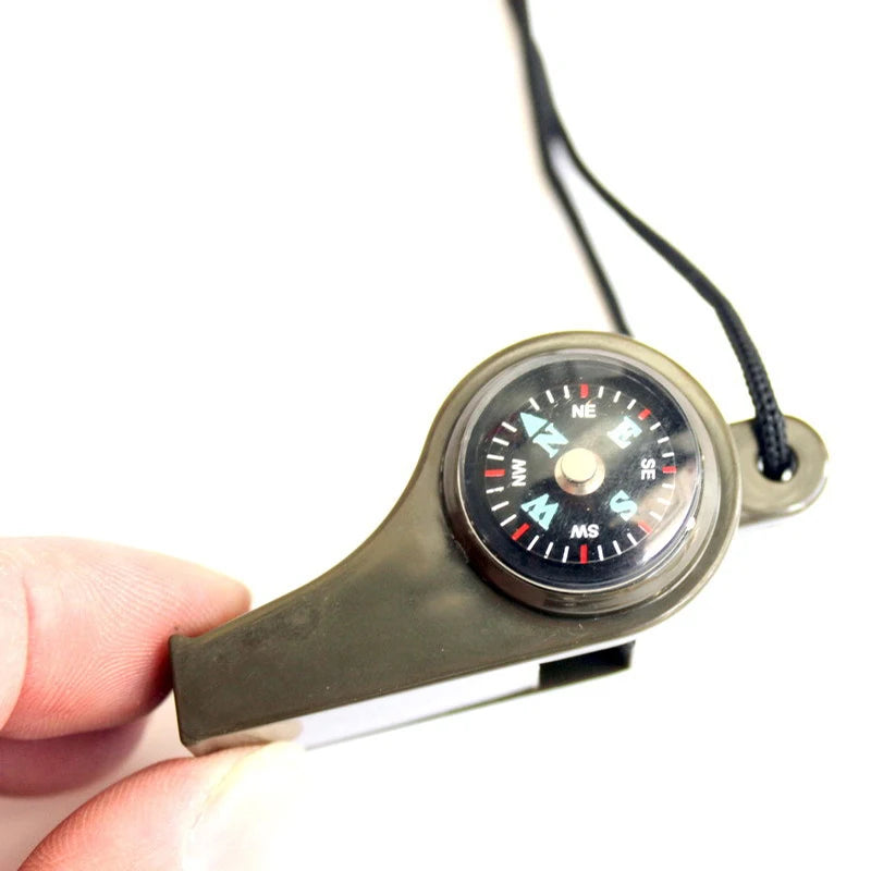 Outdoor Whistle Plastic Multifunctional 3-in-1 Whistle Survival Whistle Compass Thermometer Whistle Referee Whistle Peaceful Pleasures Health and Wellness Army green