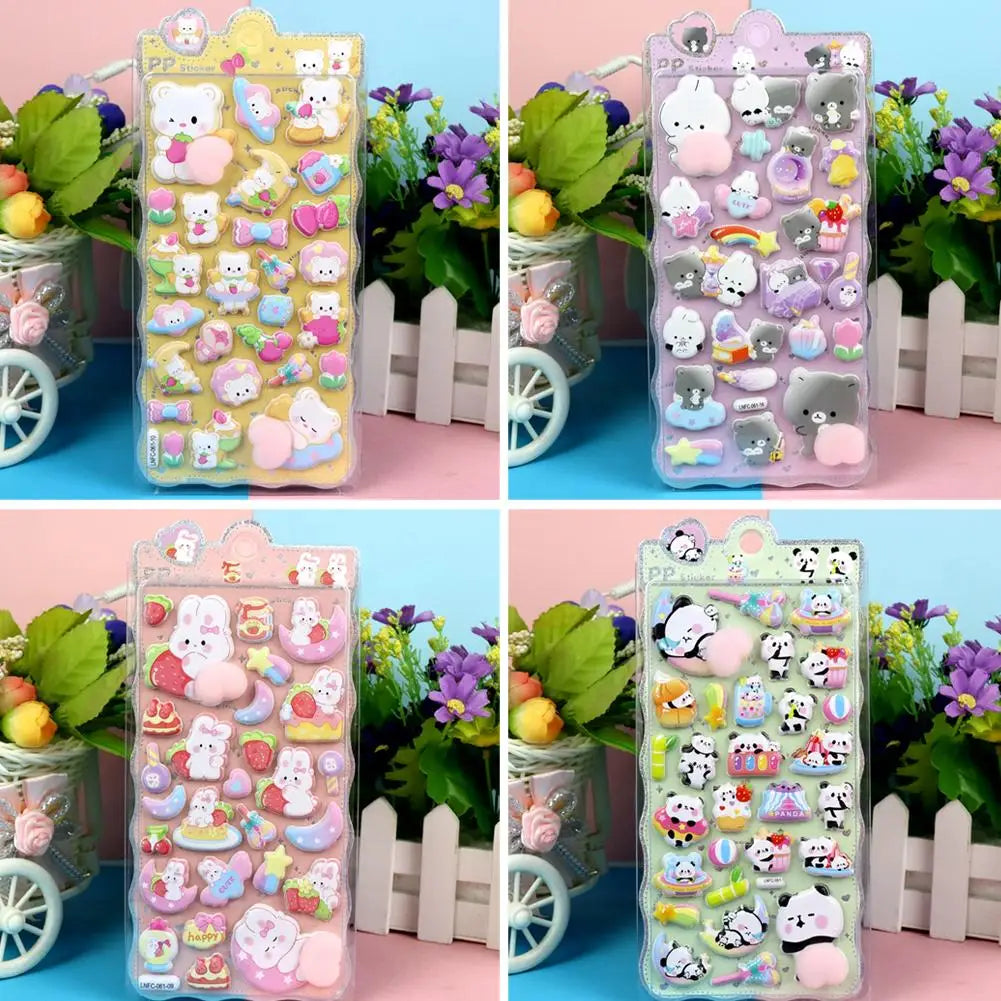 3D Puffy Squishy Cartoon Stickers – Rabbit, Capybara & Bear Stress Relief Decals Peaceful Pleasures Health and Wellness