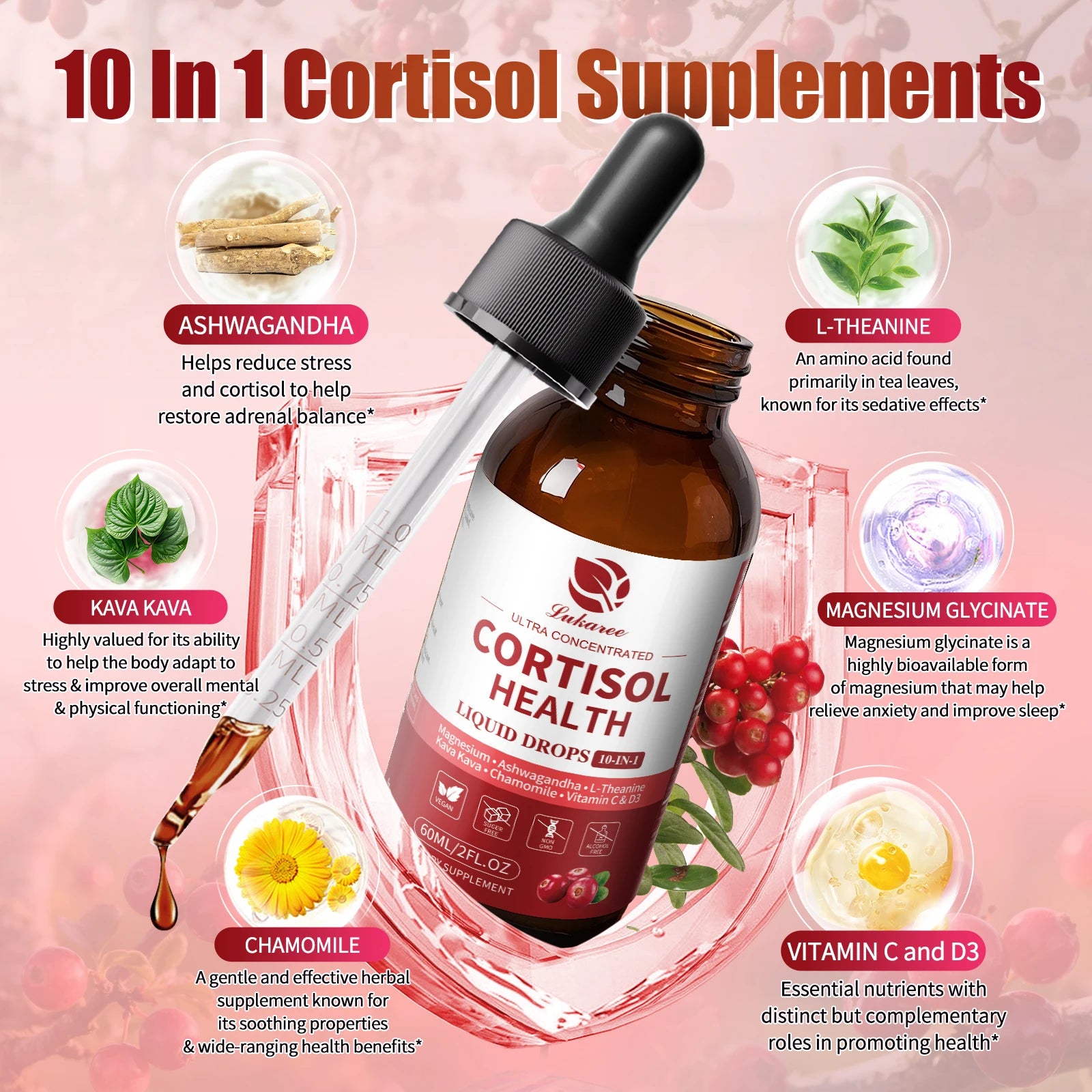 Cortisol Support Liquid Drops 10-in-1 – 60ml Peaceful Pleasures Health and Wellness