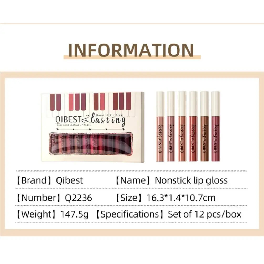 QiBest Matte Lip Gloss Set – 12 Waterproof Shades Long Lasting