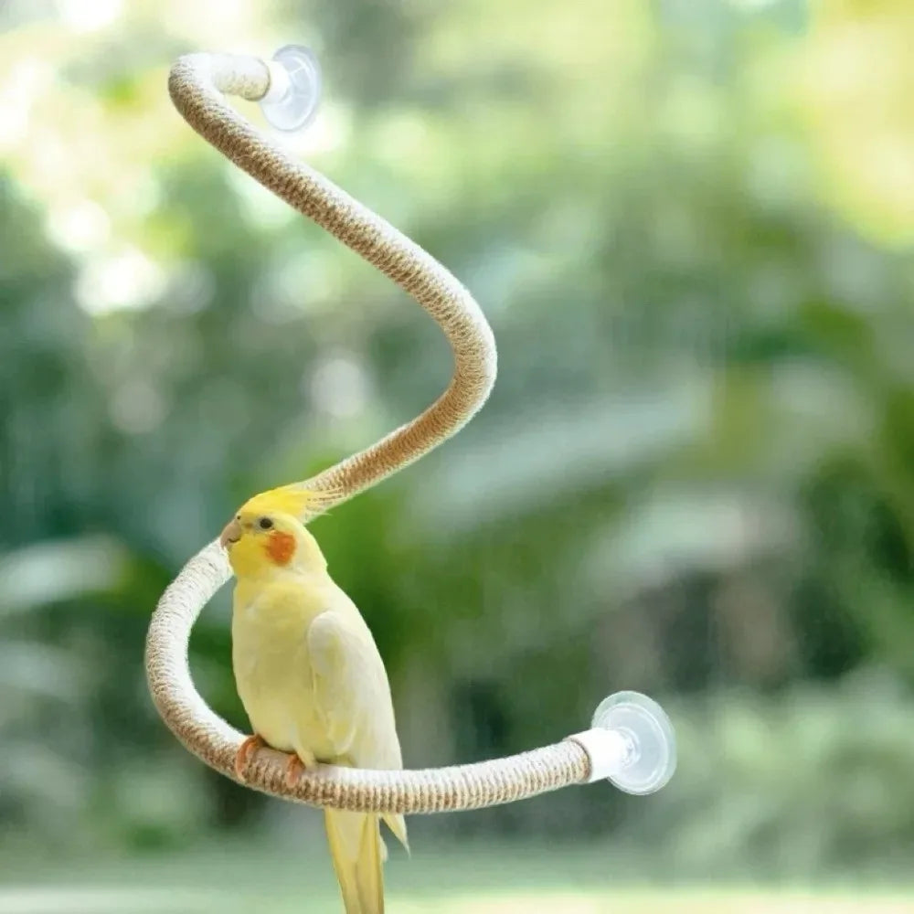 Interactive DIY Bendable Parrot Perch Non-slip with Suction Cups Bird Perch Stand Bird Climbing Linen Rope Window Peaceful Pleasures Health and Wellness 100cm