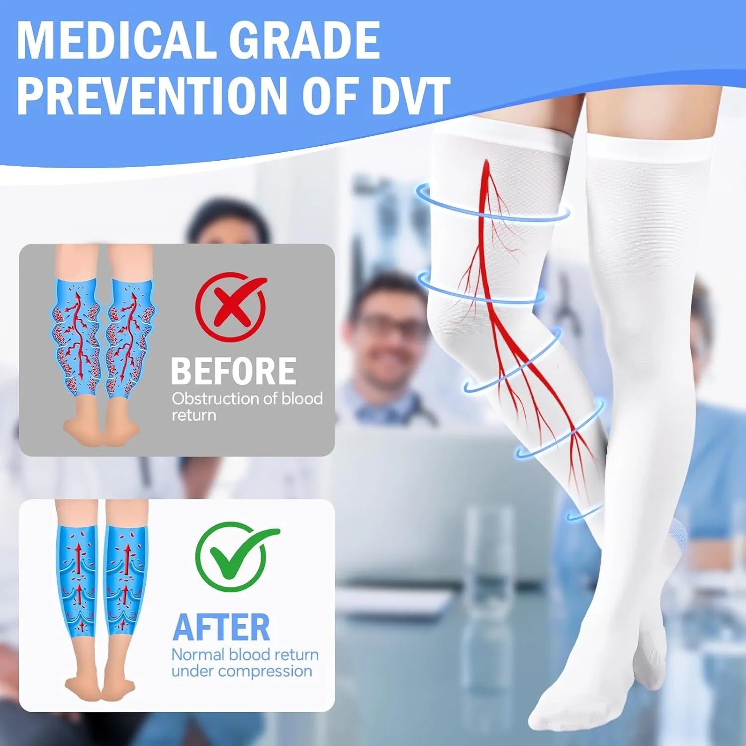 Compression Stockings 15-20 mmHg Graduated Medical Support Stocking 1 Pair, Thigh High Ted Hose with Silicone Band Women & Men Peaceful Pleasures Health and Wellness