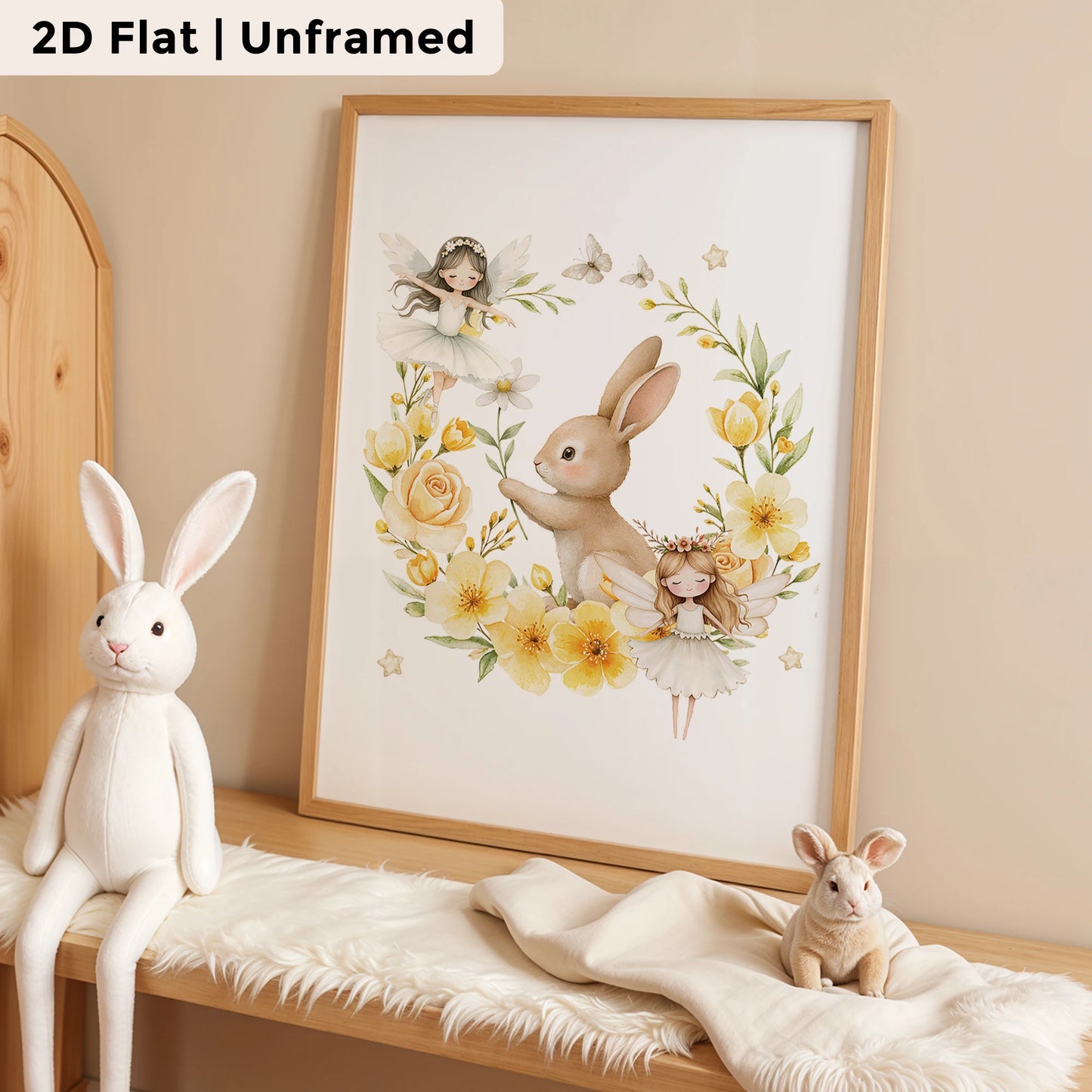 3-Piece Cartoon Rabbit Yellow Wreath Canvas Wall Art | Home Decor