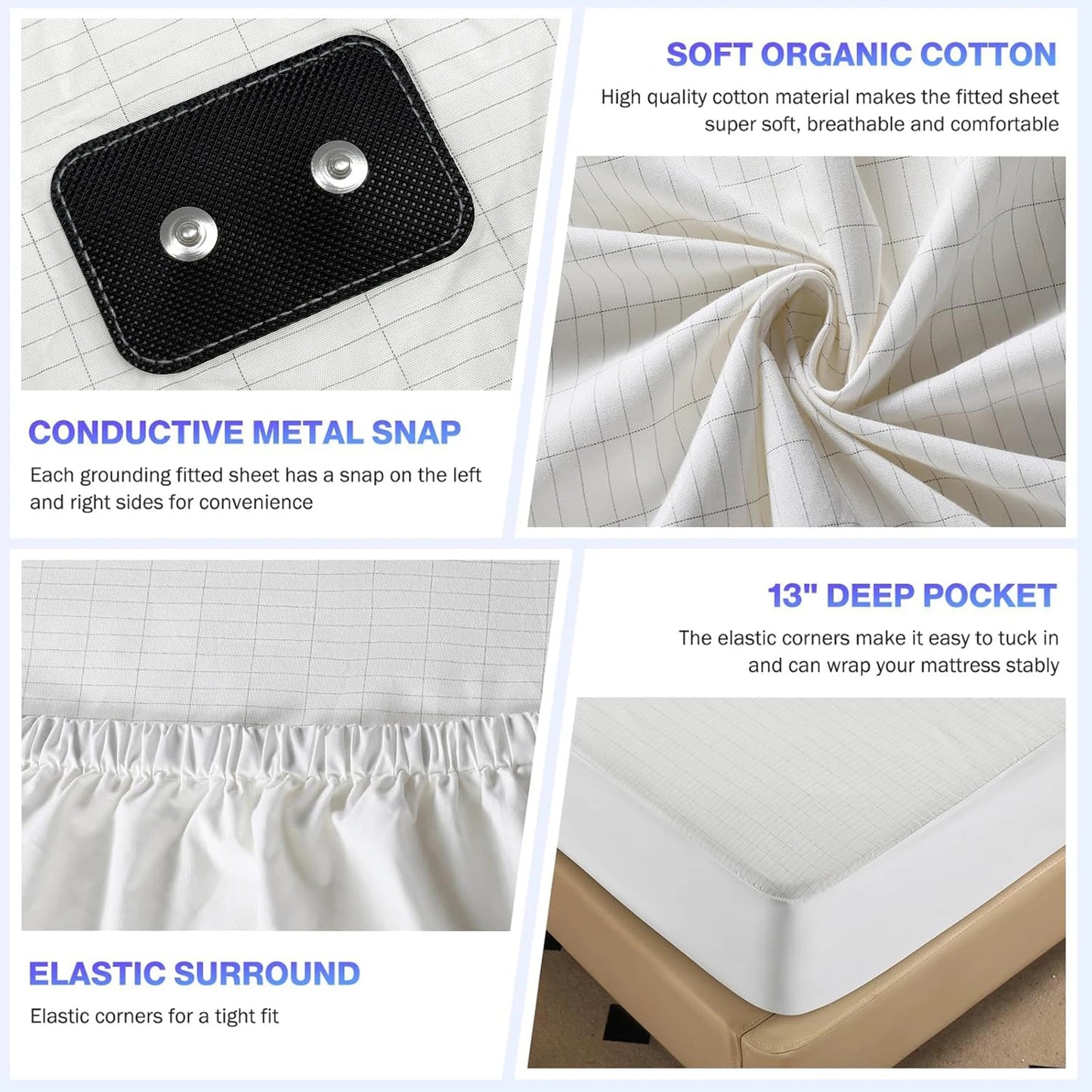 Grounding Fitted Sheets 10% Silver Fiber Bed Sheet Conductive Bedsheet Anti-ESD Release Pressure Improve Sleep Keep Health ﻿ Peaceful Pleasures Health and Wellness