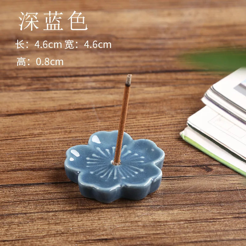 Ceramic Cherry Blossom Incense Holder Wax Melt Burner Holder Aromatherapy Office Teahouse Living Room Ornament Insence Burner Peaceful Pleasures Health and Wellness royal blue