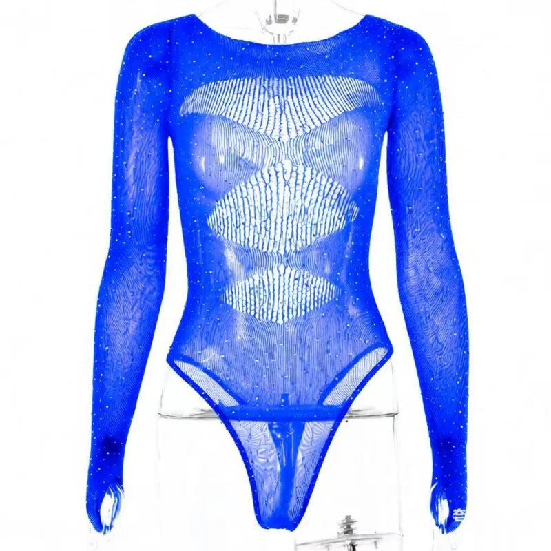 Women's Rhinestone Sheer Lingerie Set | Dance Performance Outfit