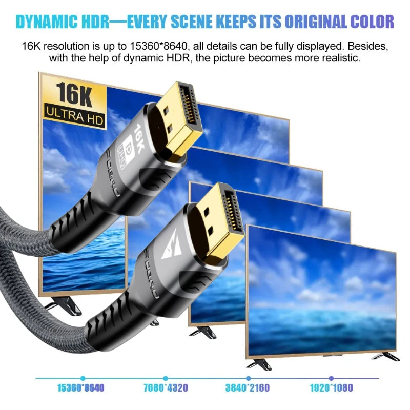 16K DP 2.1 8K@120Hz 4K@240Hz 80Gbps HDR Video Audio Displayport Cable Display Port for Laptop TV Xbox Projector Gaming Monitor Peaceful Pleasures Health and Wellness