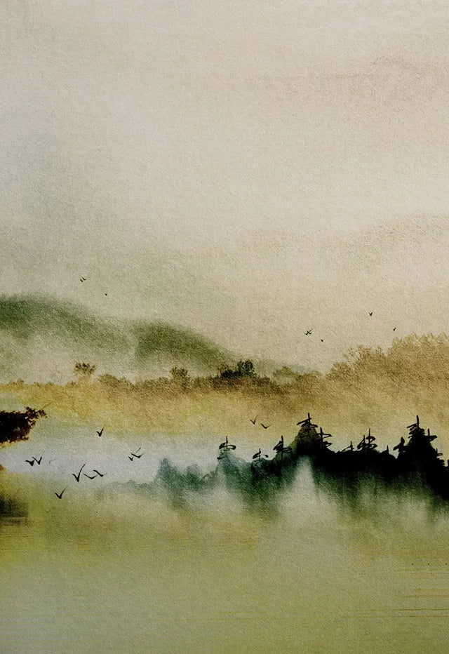 Japanese Vintage Watercolour Landscape Canvas Wall Art Print