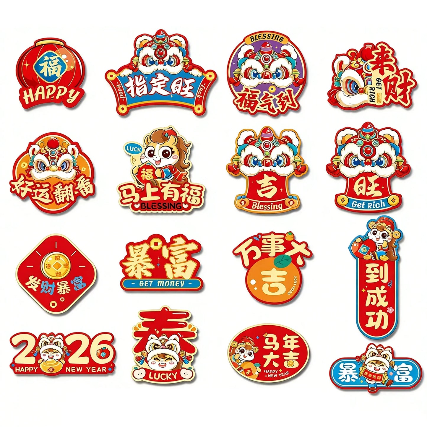 Year of Horse Chinese New Year Fridge Magnets | 6/8/16 Pcs